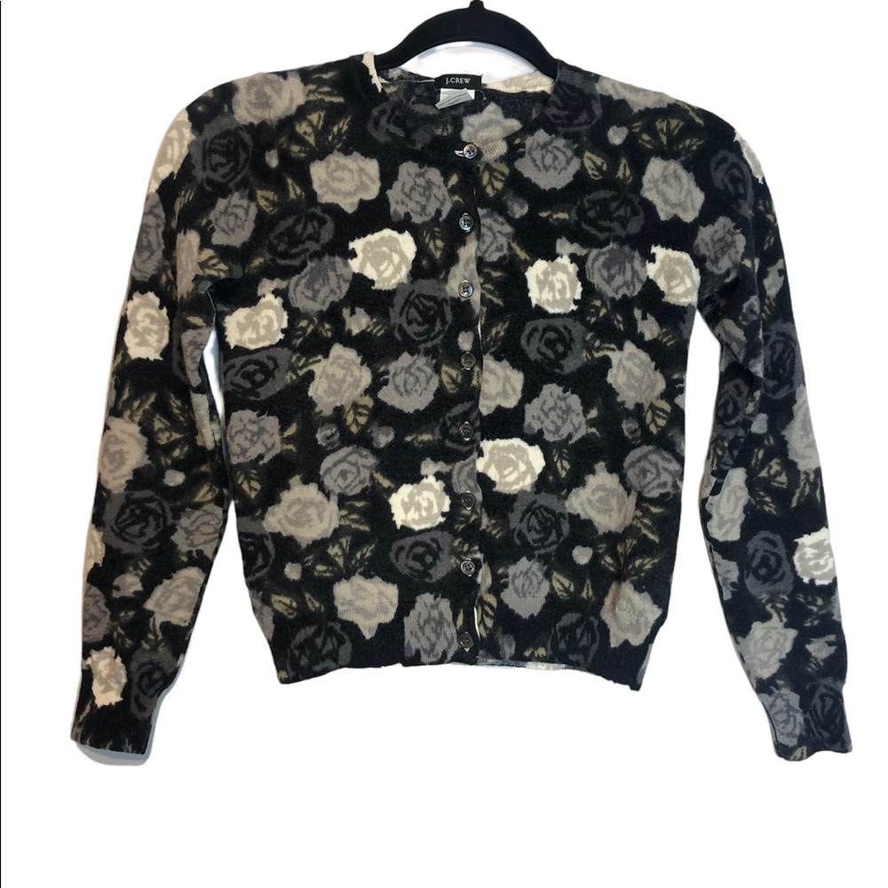J Crew 100% Merino Wool Floral Rose Cardigan, size S